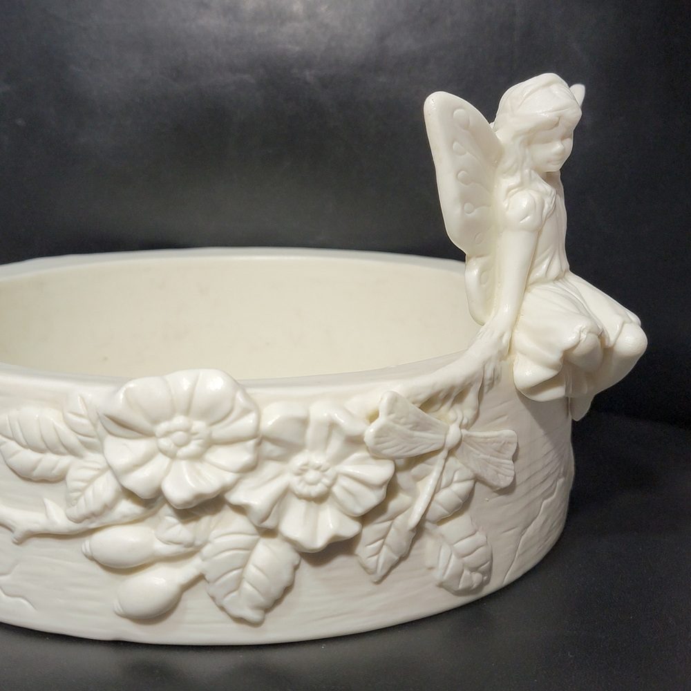 Vtg PartyLite Ivory Angel Spring Song Fairy Dragonfly Candle Holder Trinket Bowl - Picture 12 of 16